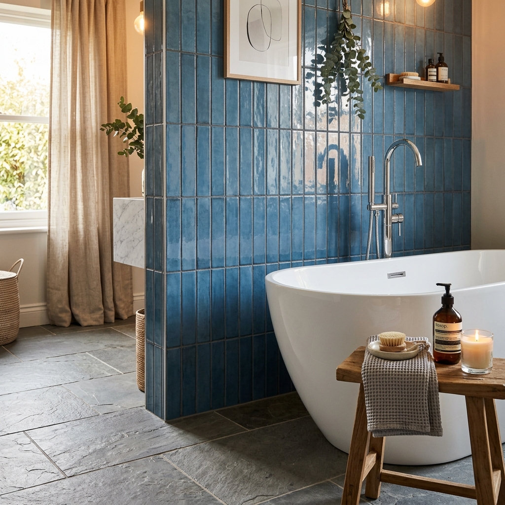 Vertical Blue Ceramic Tiling